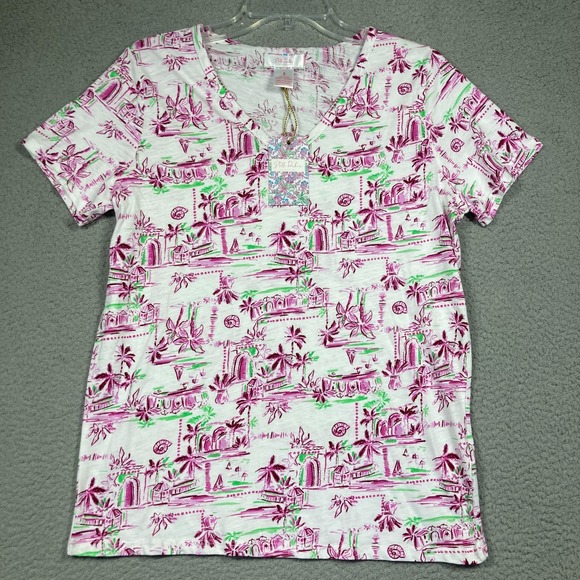 Stella Parker Tops - Stella Parker T Shirt Womens Small Purple Palm V Neck Lightweight Travel Tourist